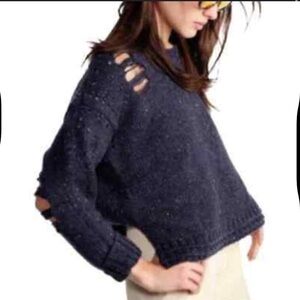 COPY - WildFox after party distressed navy wool blend long sleeve sweater
